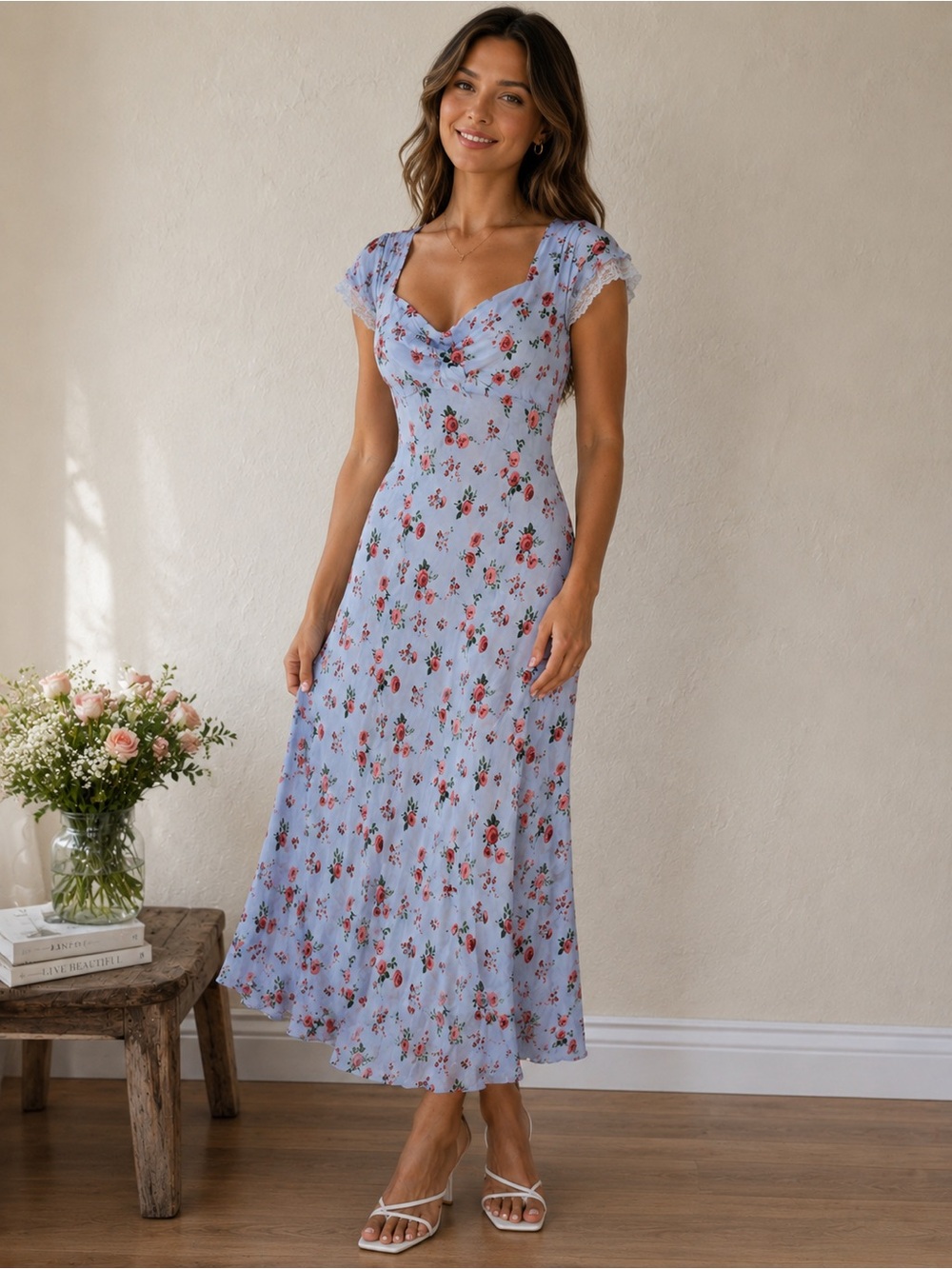wild fable Light Blue Floral Maxi Dress